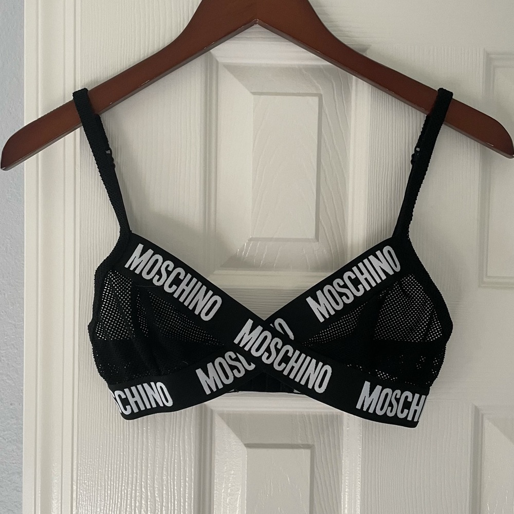 Moschino Mesh Triangle Bra In Black